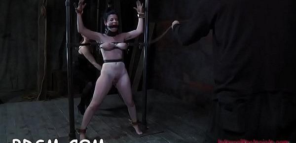  Chained up beauties get their pussy drilled by hangman